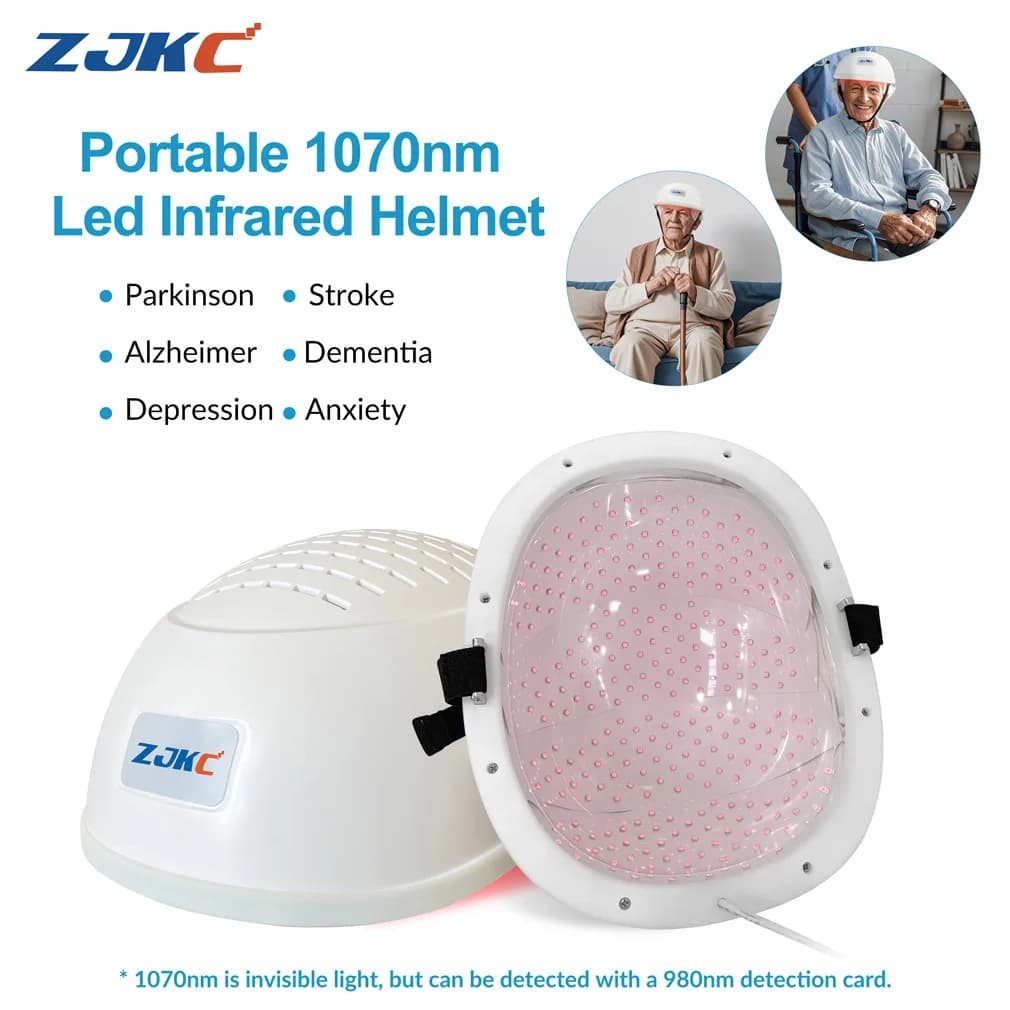 ZJKC 1070nm Photobiomodulation Therapy for Brain Stroke Parkinson Alzheimer Depression Near Infrared Light Treatment Helmet