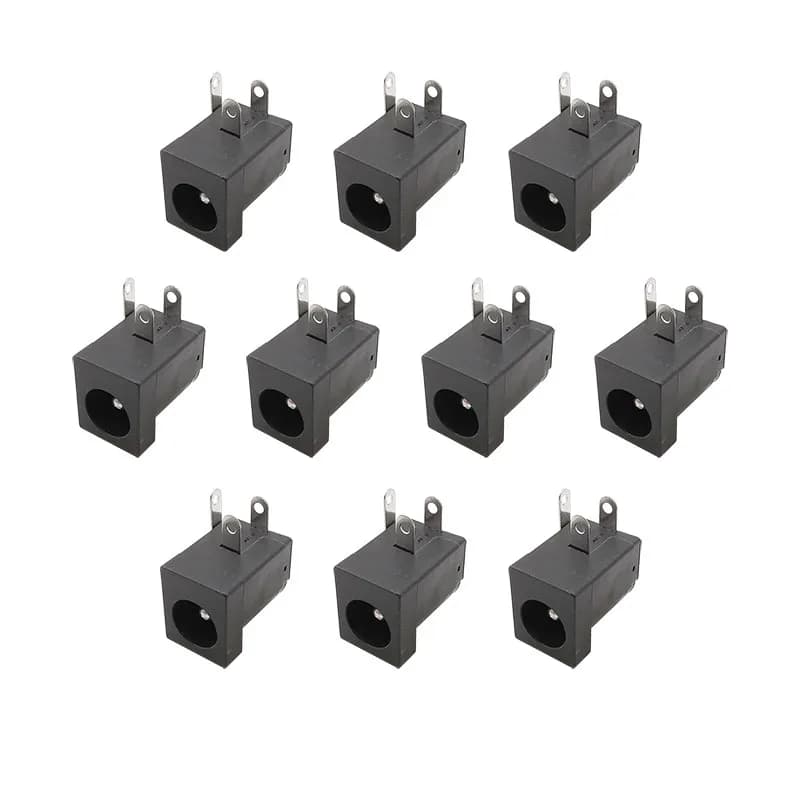 10Pcs DC-005 5.5x2.1mm DC Power Female Jack Connectors 5.5 x 2.1mm DC Socket Plugs Right Angle Mount Terminal Adapter Connector