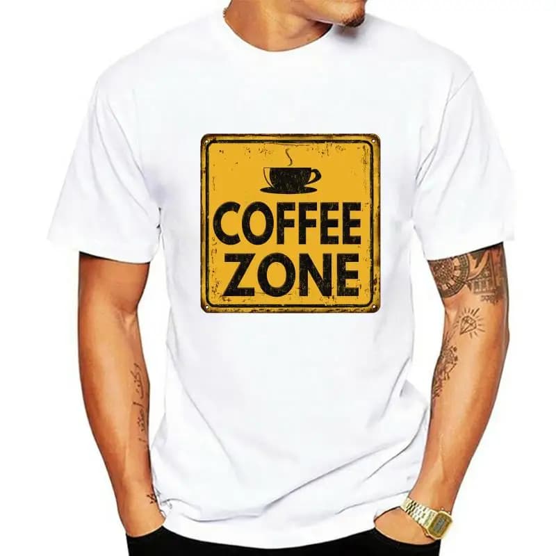 2023 New Mens T Shirts T-shirt Medium Fit COFFE ZONE Uomo White Maniche Corte   Garage Tessile Print Round Neck Man