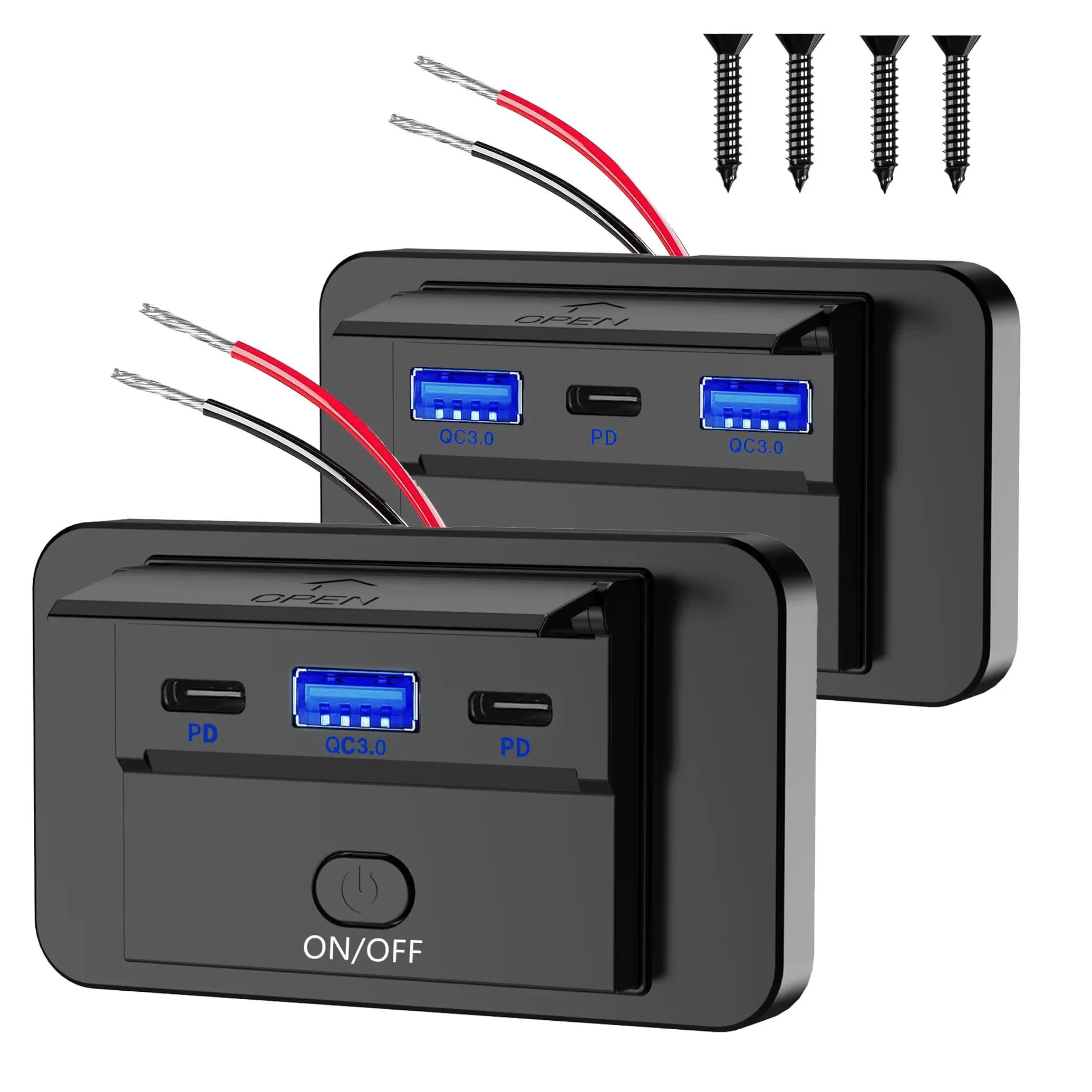 12V Car USB Adapter Socket Panel Wall Mount Fast Charging Outlet Car Charger Accessories for Auto Bus RV Truck