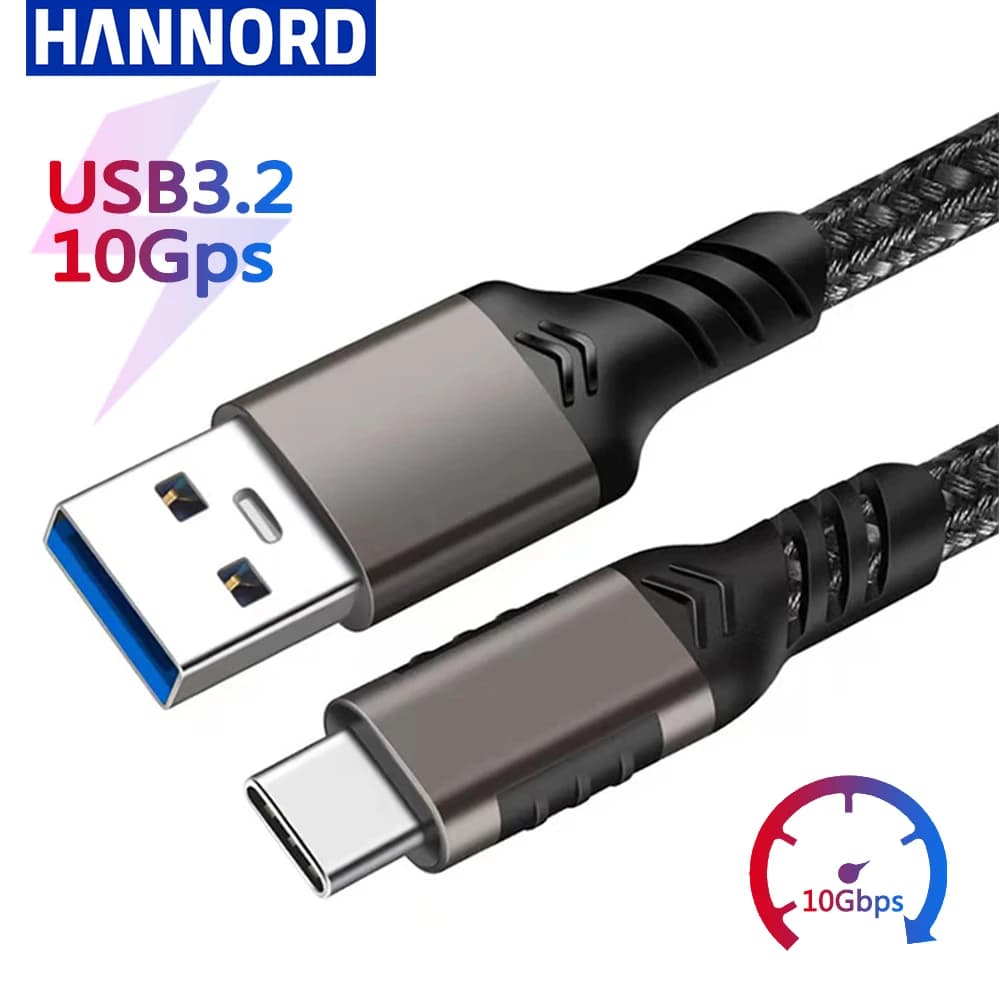 Hannord USB3.2 10Gbps Cable USB A to Type-C 3.2 Data Transfer USB C SSD Hard Disk Cable 3A 60W Quick Charge 3.0 Charge Cable