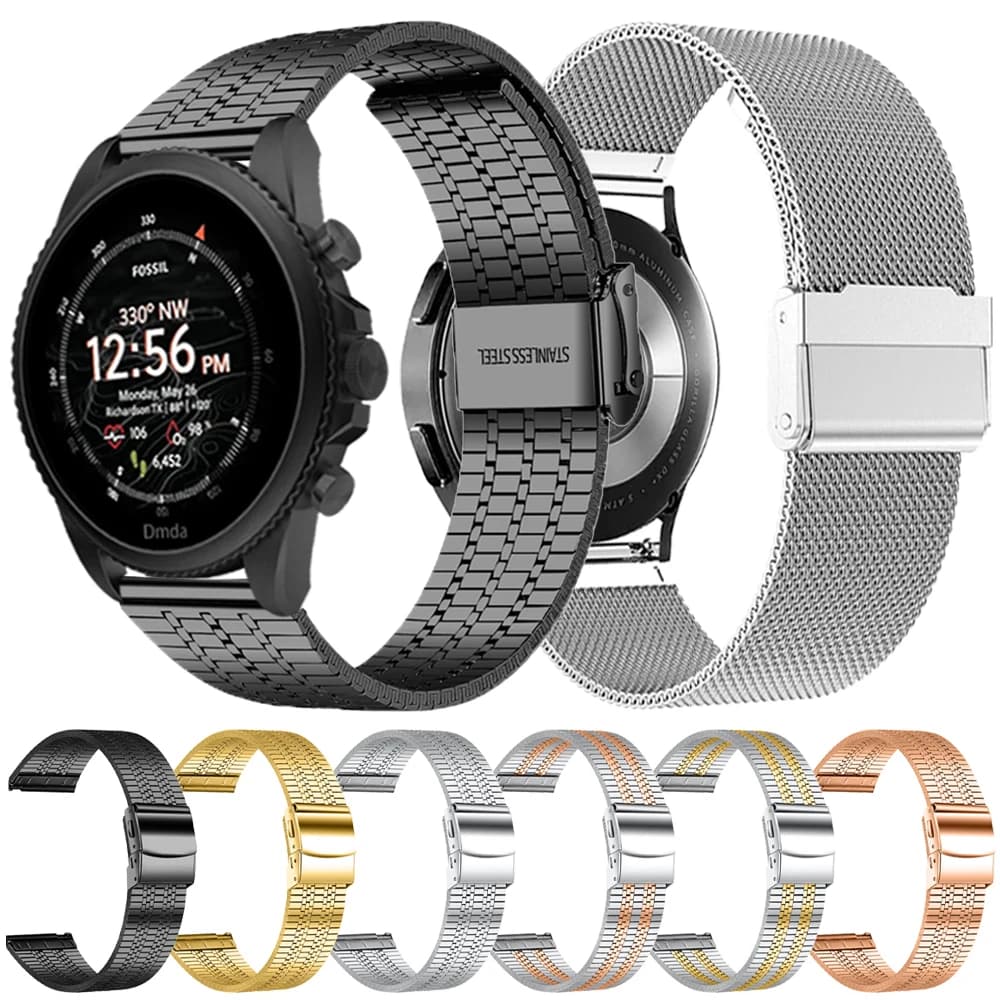 22mm Stainless Steel Strap For Fossil gen 6 44mm Gen6 / gen 5 5e / Gen5 LTE 45mm Watch Metal belt Bracelet Straps Band Wristband