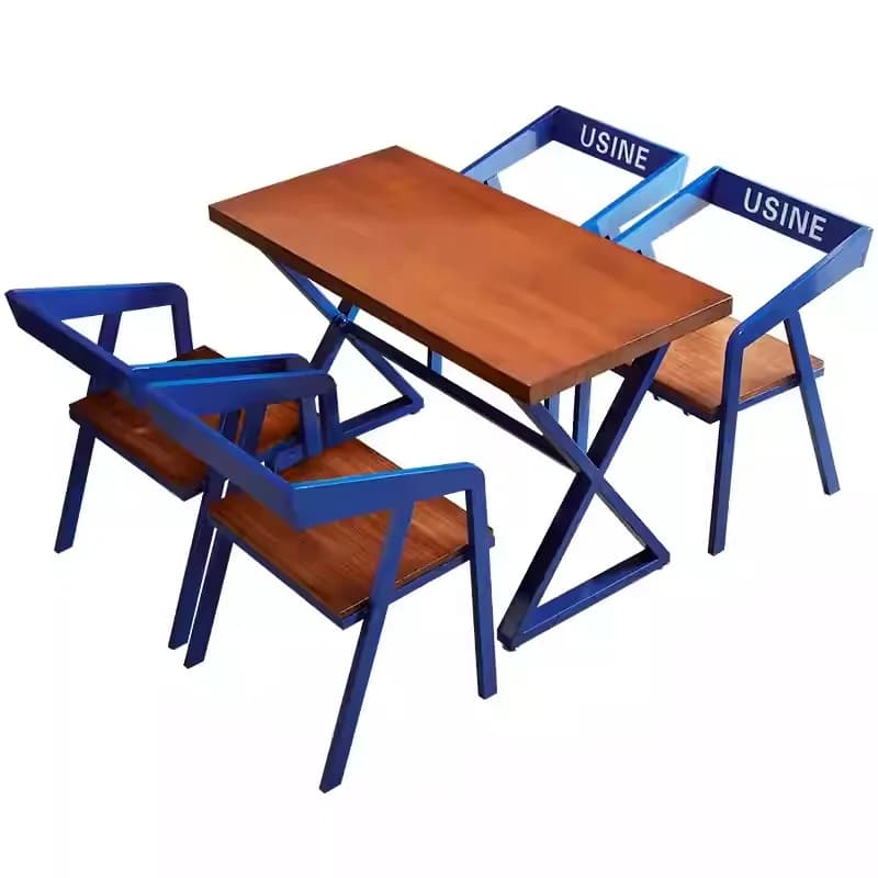 Industrial style wrought iron solid wood dining table and chair combination restaurant bar milk tea shop music bistro barbecue b