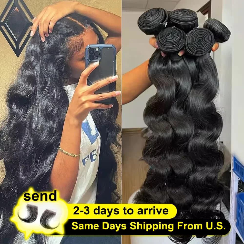Rovess Body Wave Bundles Human Hair Brazilian 4 5 6 Bundle Virgin Hair 30 40 Inch Black 100% Raw Human Hair Bundles Extensions