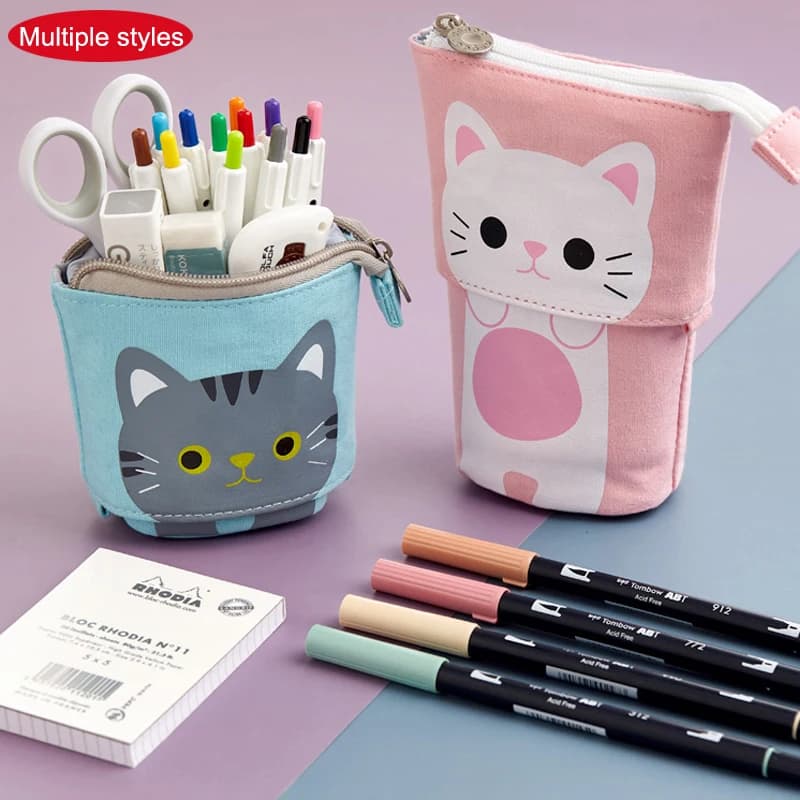 Kawaii Pencil Cases for Girls Boys Zipper Cute Cat Pencil Box School Supplies Stationery Gift Pop Up Pouchs Trousse Scolaire