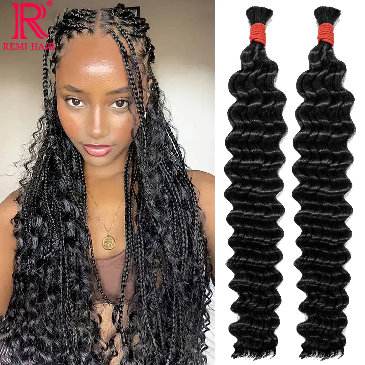 No Weft Human Hair Bulk Natural Hair Weaving for Braiding Indian Hair Bundles for Salon Deep Wave Real Human Hair Extensions