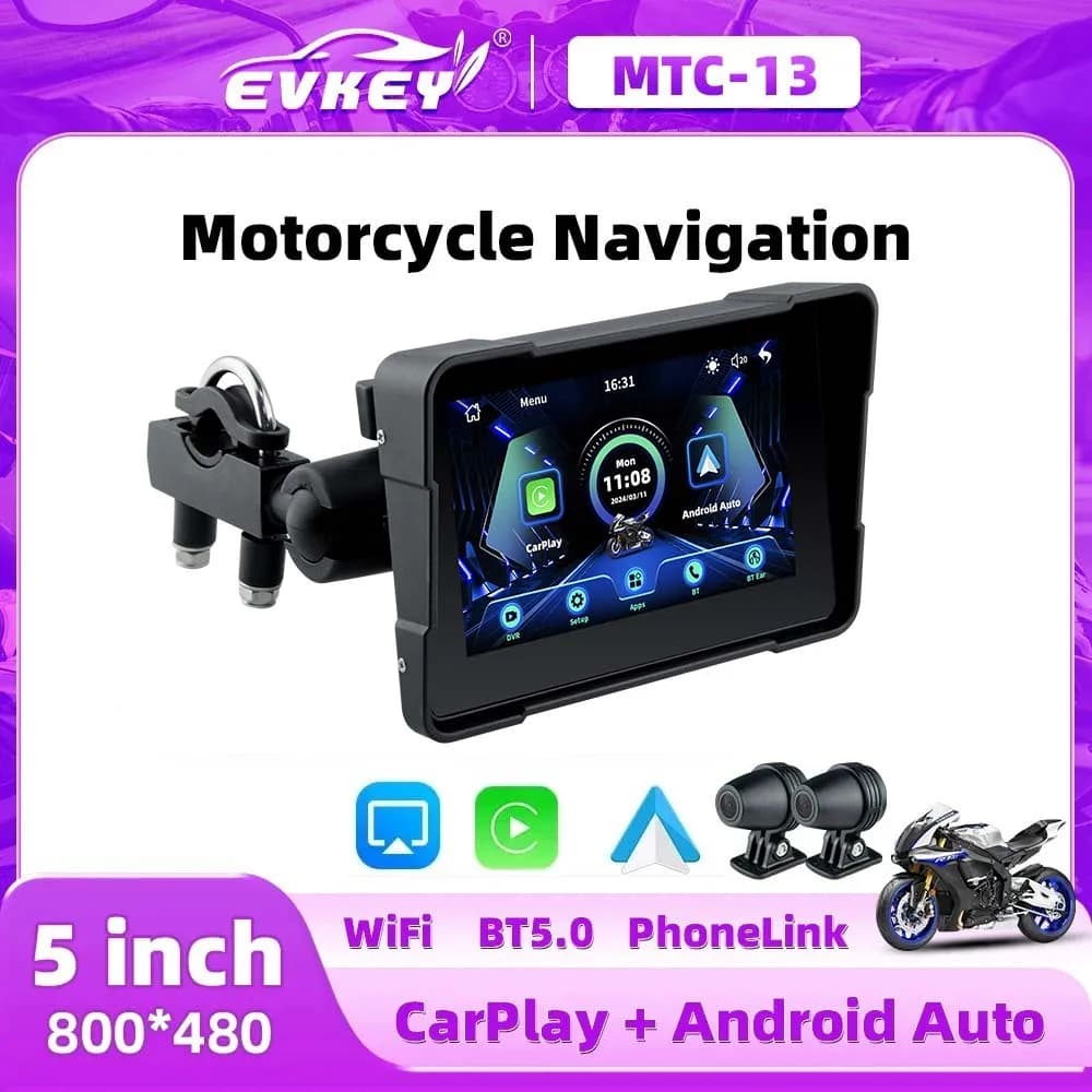 EKIY 5inch Navigation Motorcycle DVR Waterproof Carplay Display Screen Portable Motorcycle Wireless Android Auto Monitor
