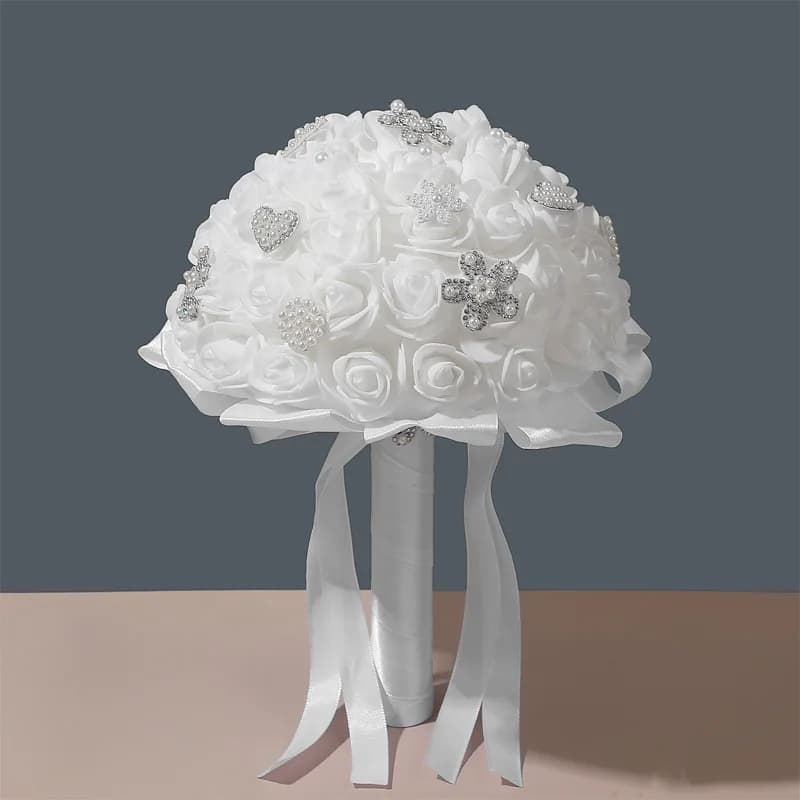 Bride Wedding Holding Flowers Foam Simulation Flower White Rose Bouquet  Wedding