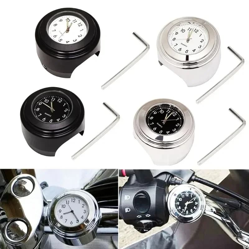 Universal 7/8" Waterproof Chrome Motorcycle Bike Handlebar Mount Quartz Clock Watch Aluminum Luminous Clock Moto Black Accessori