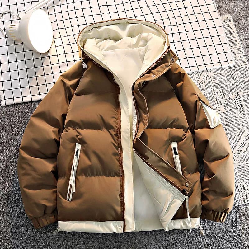 Fashion Men Casual Solid Color Hooded Parkas Male Black Khaki Warm Male Coat Padded Jacket Men Winter Parkas Thick Jacket Coats