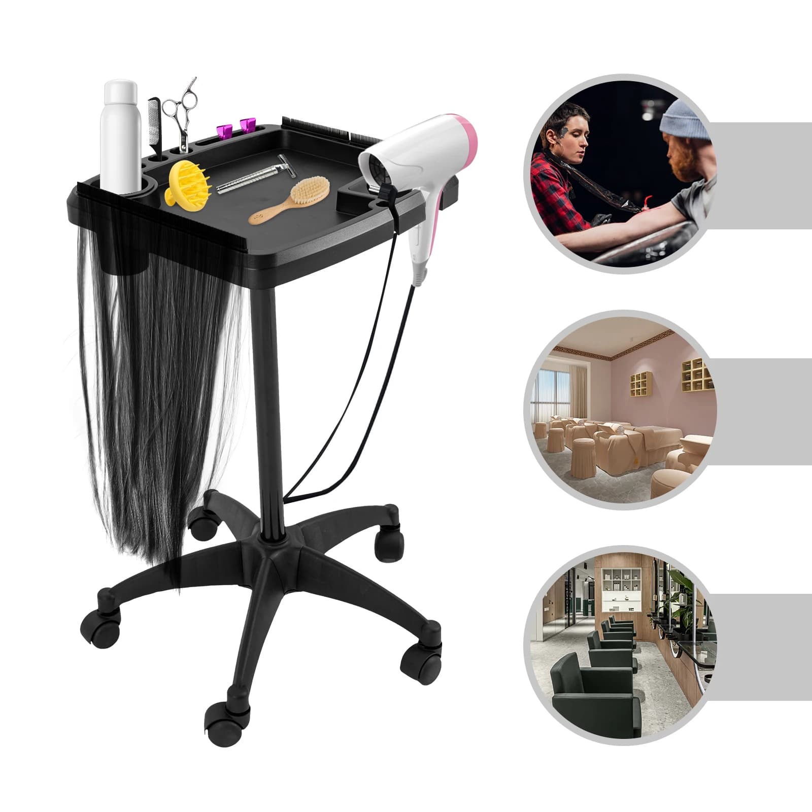 Hair Extension Tool Cart Hairdressing Mobile Tray with 5 Wheels Hairdressing Trolley Wig Tools Hair Extension Table