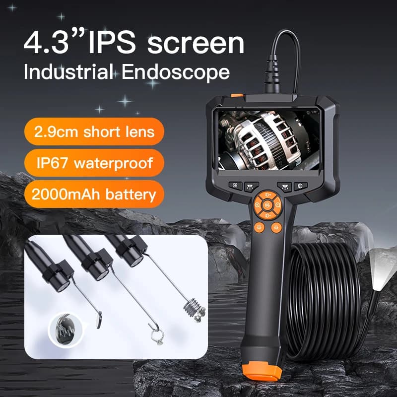 Industrial Endoscope Camera 4.3inch IPS Screen IP67 Waterproof HD1080P 8mm Len Car Inspection Camera with 8 LED Lights