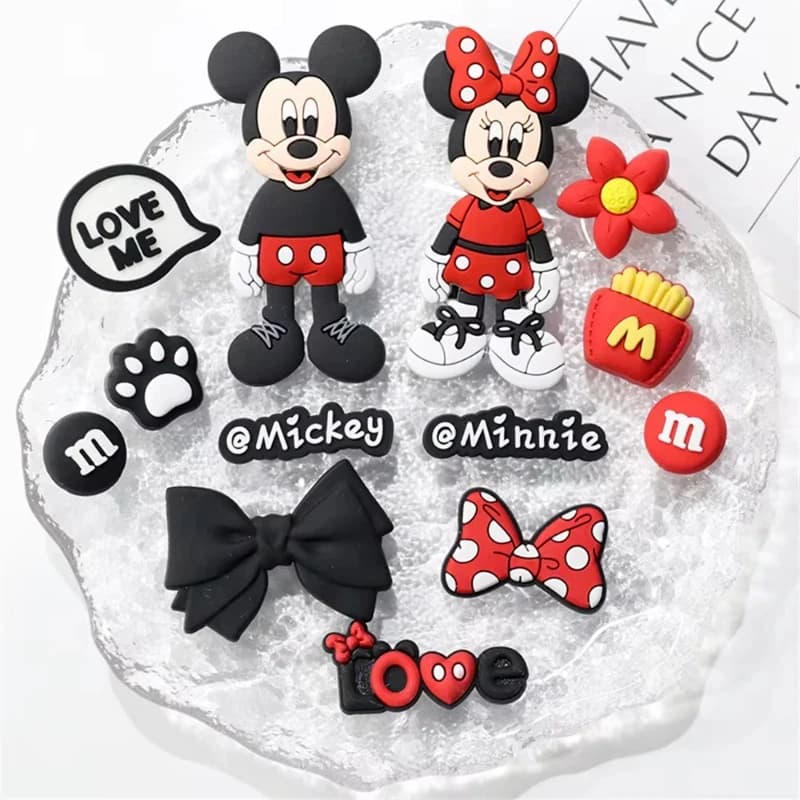 MINISO 13pcs Disney Mickey and Minne Cartoon Charms for Clog Different Matching Sandals Wristbands Bracelets Xmas Party Gifts