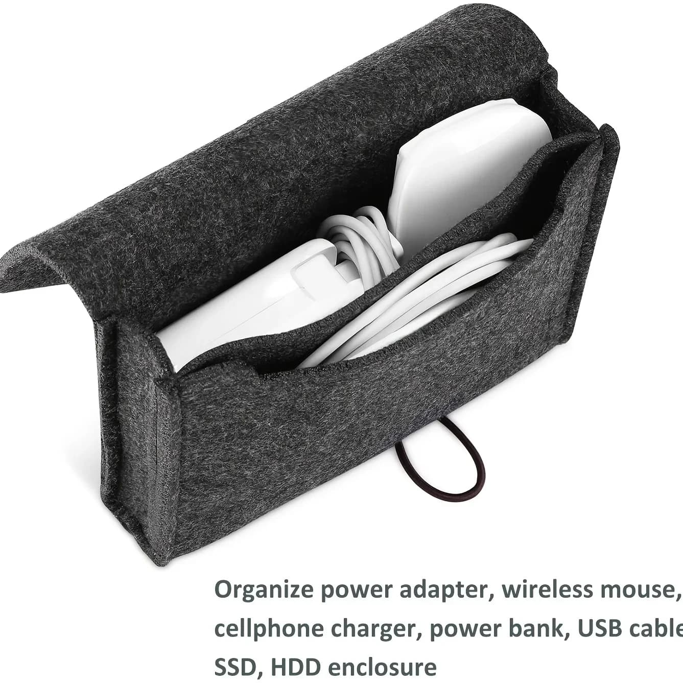 Portable Felt Electronics Accessories Organizer - Power Adapter & USB Cable Storage Case for Travel