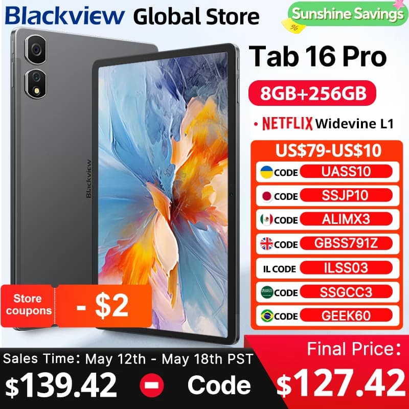 Blackview Tab 16 Pro Tablets 11'' FHD+ Display Widevine L1 8GB 256GB Unisoc T616 Android 14 7700mAh 4G Tablet Pad PC
