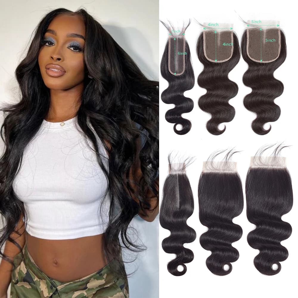 24 Inch Body Wave Closure 4x4 5x5 Transparent Lace Closure Human Hair PrePlucked Baby Hair 2x6 HD Lace Closure 3-5 Days Delivery