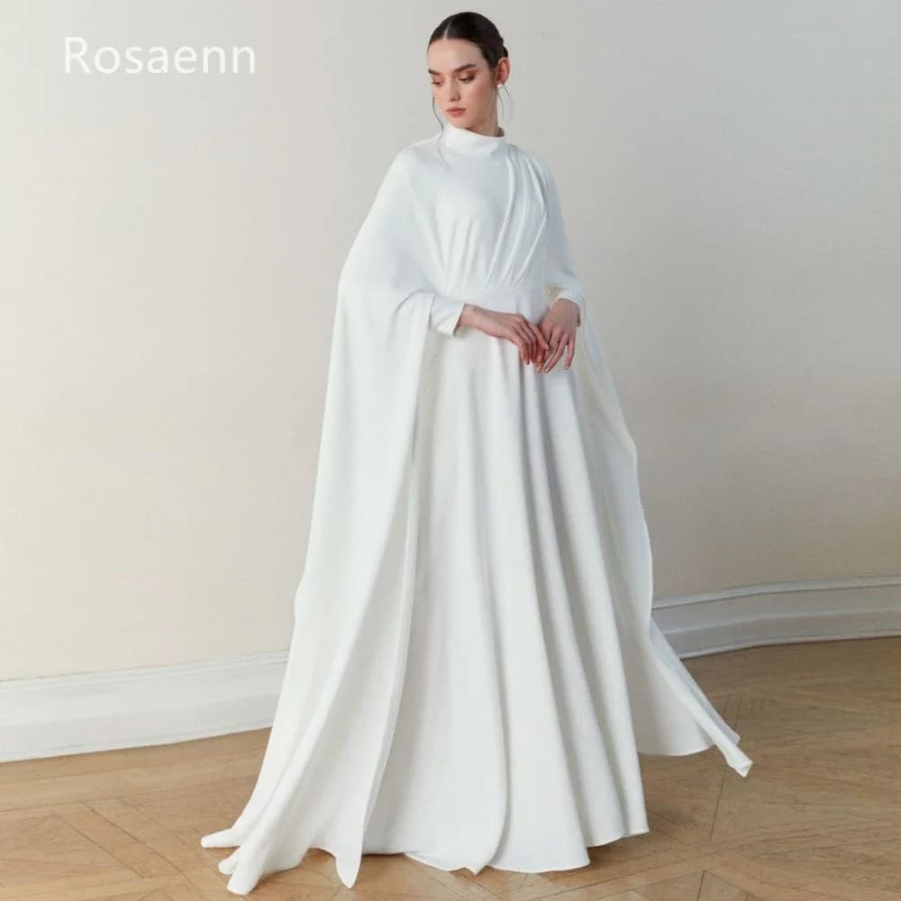 Customized Muslim Exquisite	A-line 2025 High Collar Wedding Dresses New Design Satin Draped Pleat Wedding Gown Bride Dresses