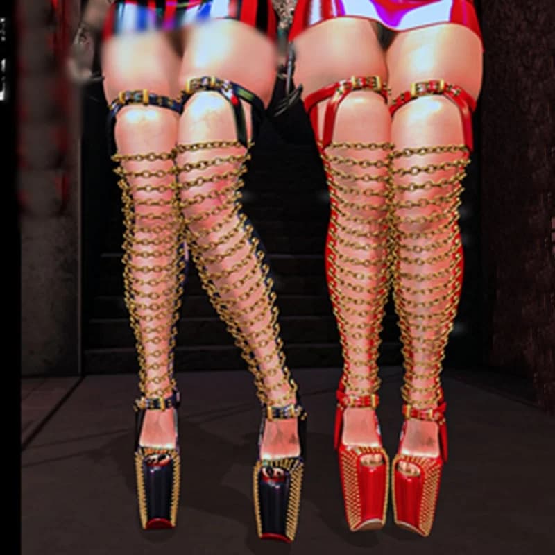 Black Chain Rivet Buckle Boots Platform Thin High Heel Fashionable Sexy 2025 Winter Big Size Woman Shoes Zapatillas Mujer