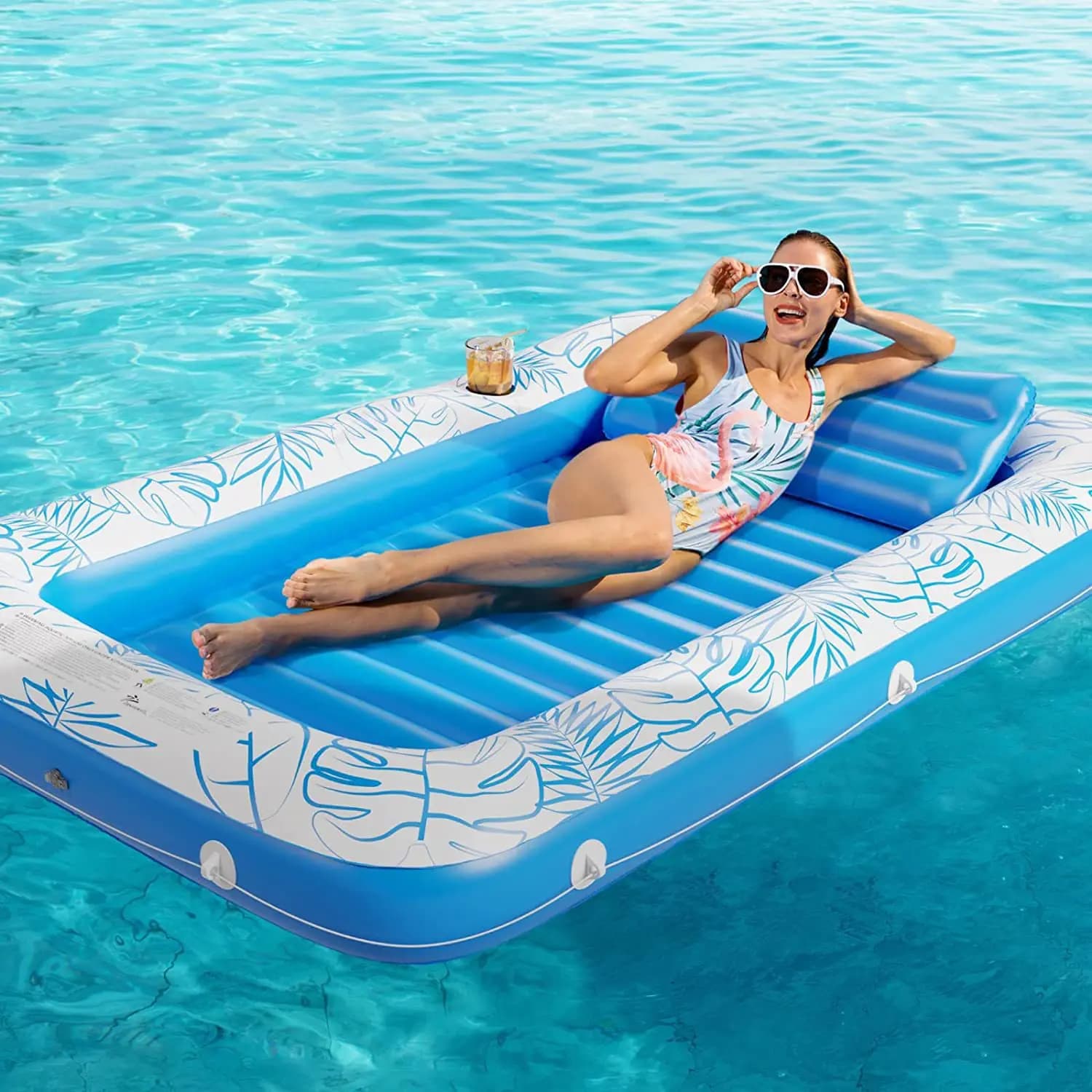 Inflatable Tanning Pool Lounger Float For Adults Sun Tan Tub Ice Bath Tub Tanning Bed Blow Up Pool Raft Lounge Floatie