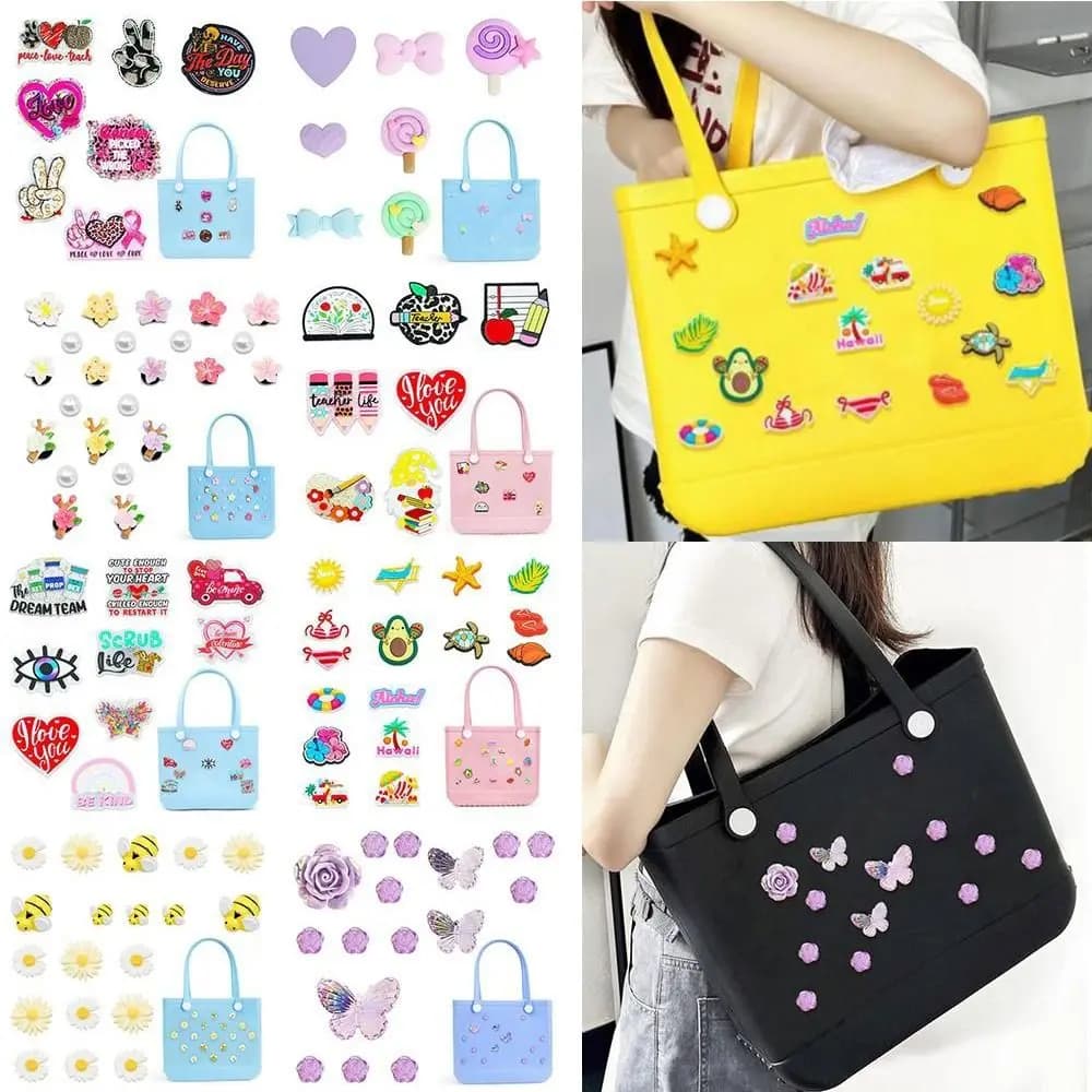 1Set Resin ​Charms for Bogg Bags Butterfly Pearl Flowers Beach Bag Accessories Charms Cartoon Bag Buckle Ornaments for Bogg Bag