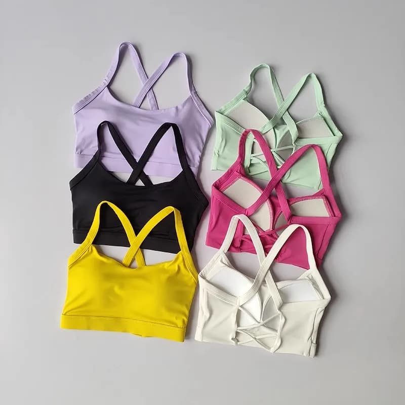 Women's Solid Color Yoga Underwear Fitness Bra Soft Cross Back Push-Up Gym Sports Top with Chest Pad Yoga Vest Sport Crop Top