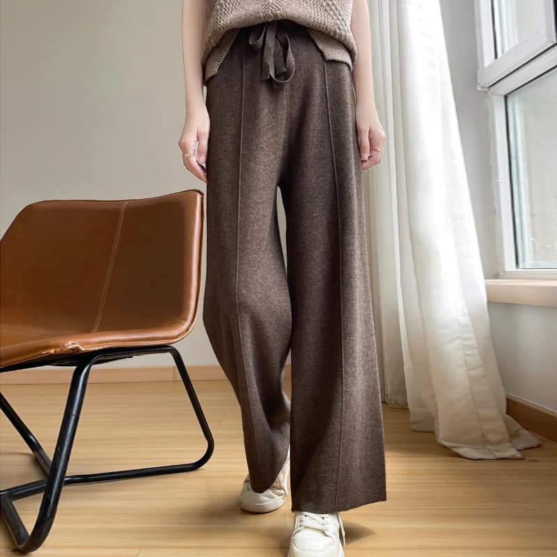 2024 Women's Cashmere Pants Sports Pants Women's Autumn and Winter High Waist Drawstring Warm Pants Knitted Cashmere Warm Pants