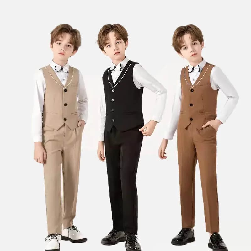 Boys 3Pieces Vest Pants Tie Suits 2Yrs To 14Yrs Kids Wedding Outfit Easter Church Ceremony Dress Children Birthday Clothes Set