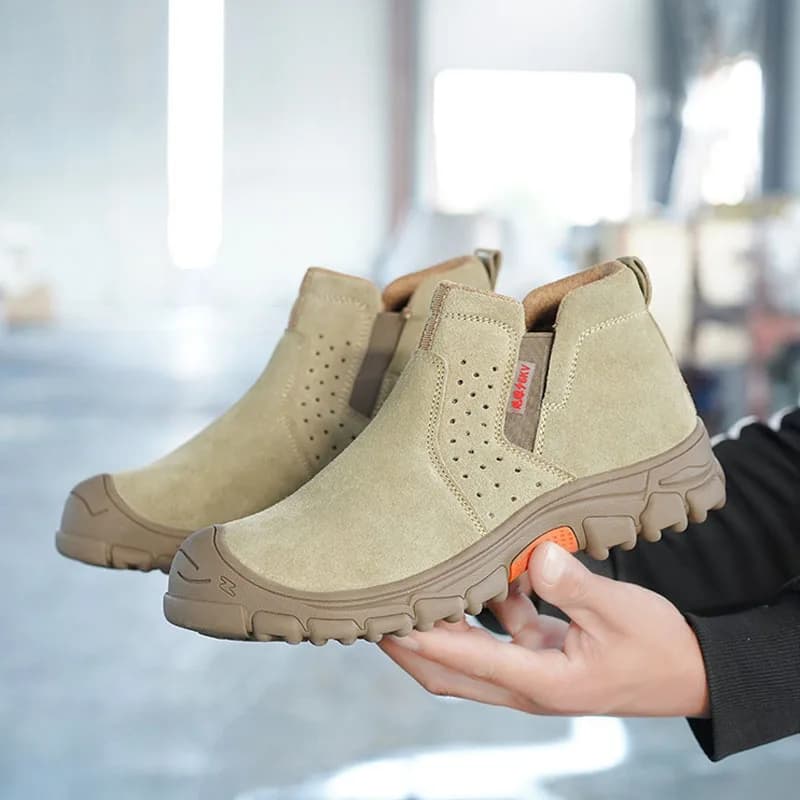 Men's Steel Toe Work Safety Shoes Lightweight Breathable Anti-smashing Work Shoes Male Boots Slip on Casual Sneaker Men Shoes 46