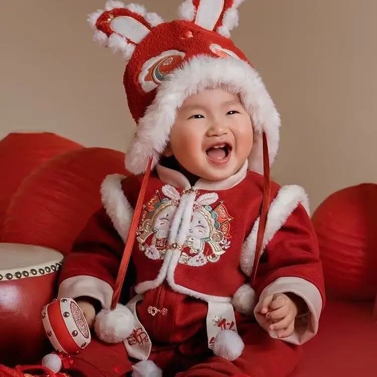 Baby Hanfu Winter Fleece Boys and Girls Grab Week Dress Baby Dress 100 Days New Year's Clothing Festive One-piece Romper