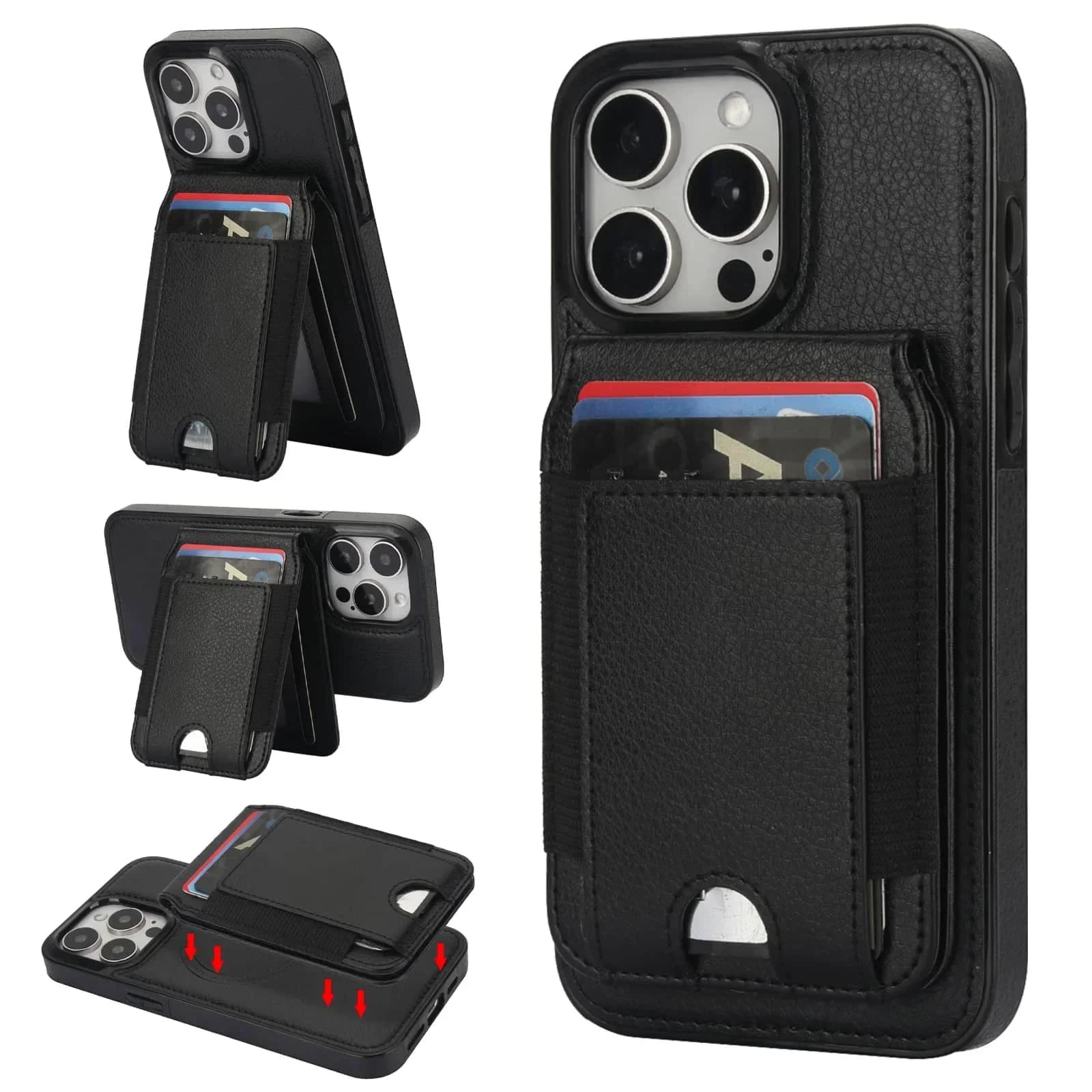 For iPhone 16/15/14/13/12 Pro Max/15 16 Plus Case with Card Holder Wallet Magnetic Compatible Detachable Magnetic Phone Cover