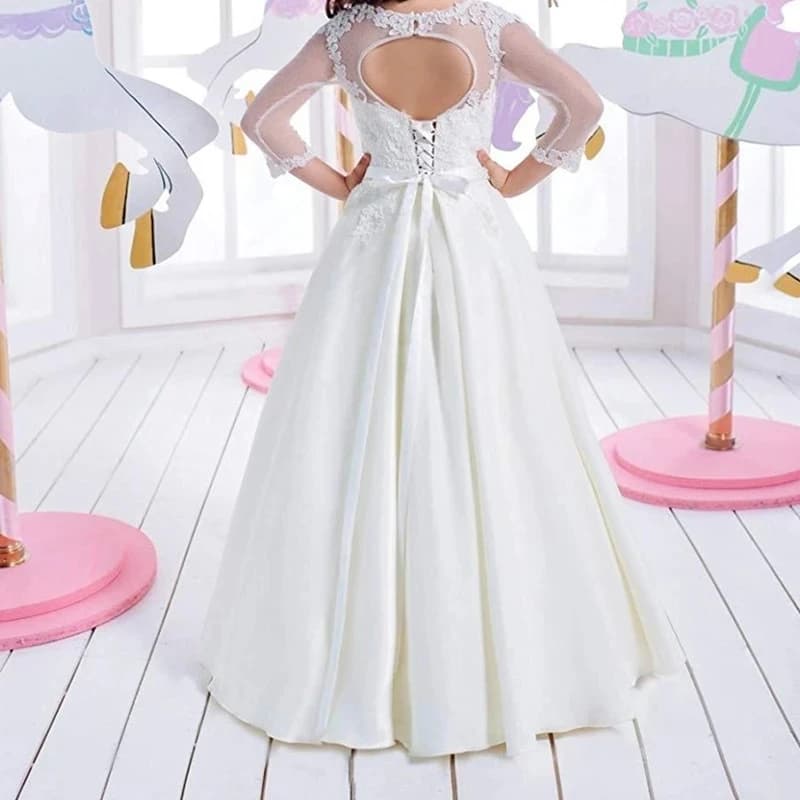White Flower Girl Dress For Weddings Crystal Sequin Lace Applique Gown For Little Girl First Holy Communion Party Dresses