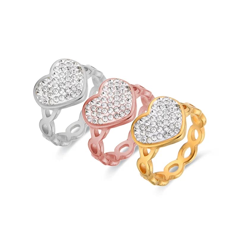 FYSARA High Quality Stainless Steel Gold Color Heart Ring with Cubic Zircon for Women Men Hollow Out Desgin Punk Styles Jewelry