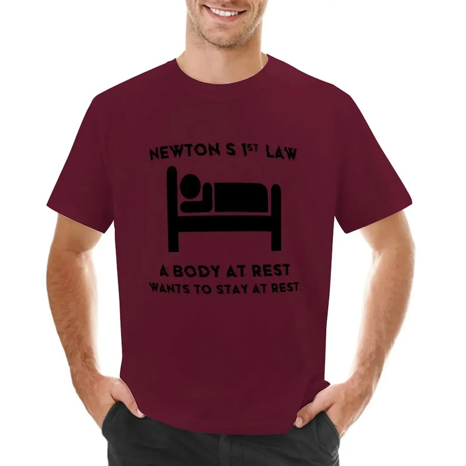 plain graphics mens champion t shirts Newtons First 1st Law Body At Rest Now Go Away Funny T-shirt heavyweight hot sale cotton