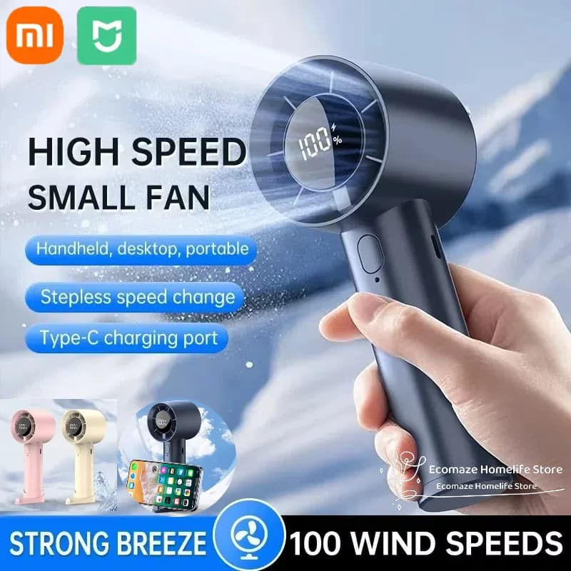 Xiaomi Portable Ice Cooling Mini Handheld Fan 100 Speeds Powerful Fan High-speed USB Rechargeable Cooler with Phone Stand 2025