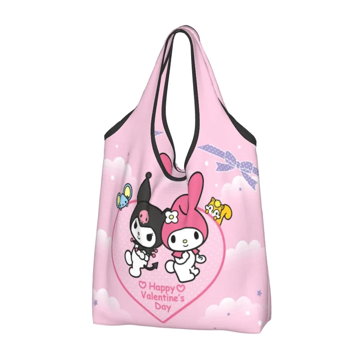 Kawaii Kuromi Sanrio Anime Shopping Bag Foldable Grocery Eco Bags Large Capacity Melody Recycling Bags Washable Handbag