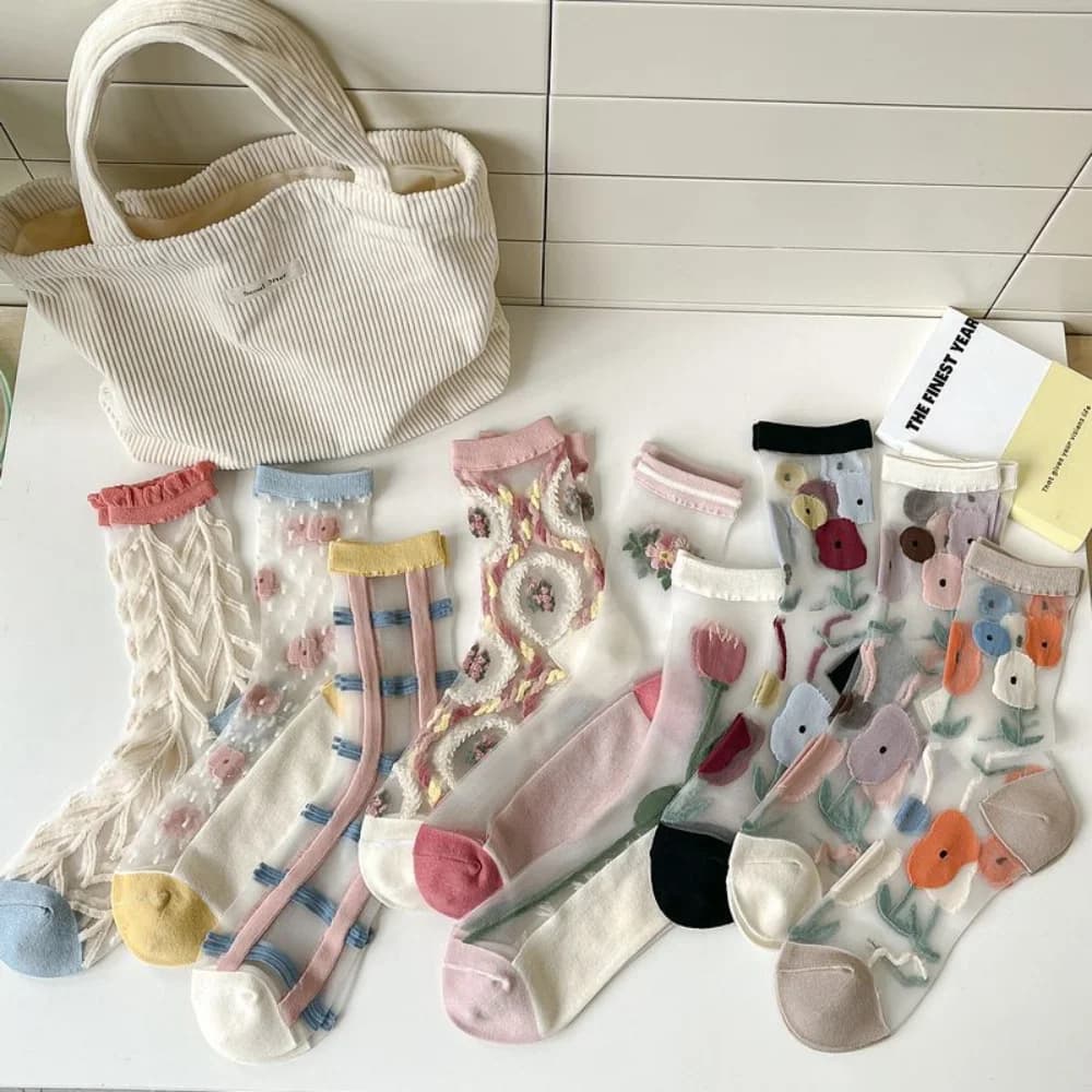 Fashion Socks For Women Summer Breathable Trendy Casual Socks Cute Fashion Korean Style Transparent Lace Sweet Socks
