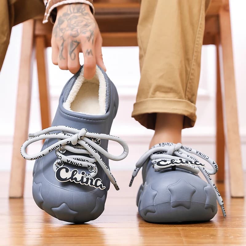 2024 New Eva Winter Slippers Men's Cotton Shoe Mans Slipper Platform Lightweight Fashion Bedroom Lace Up Keep Warm Couple Shoes