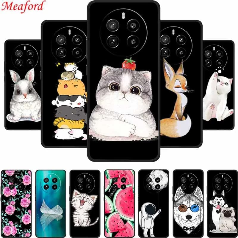 Funda For Realme 12 Pro Case Cute Cartoon Cat Black Silicone Soft Phone Cases For Realme 12 Pro Plus Back Cover Case 12Pro+ 6.7"