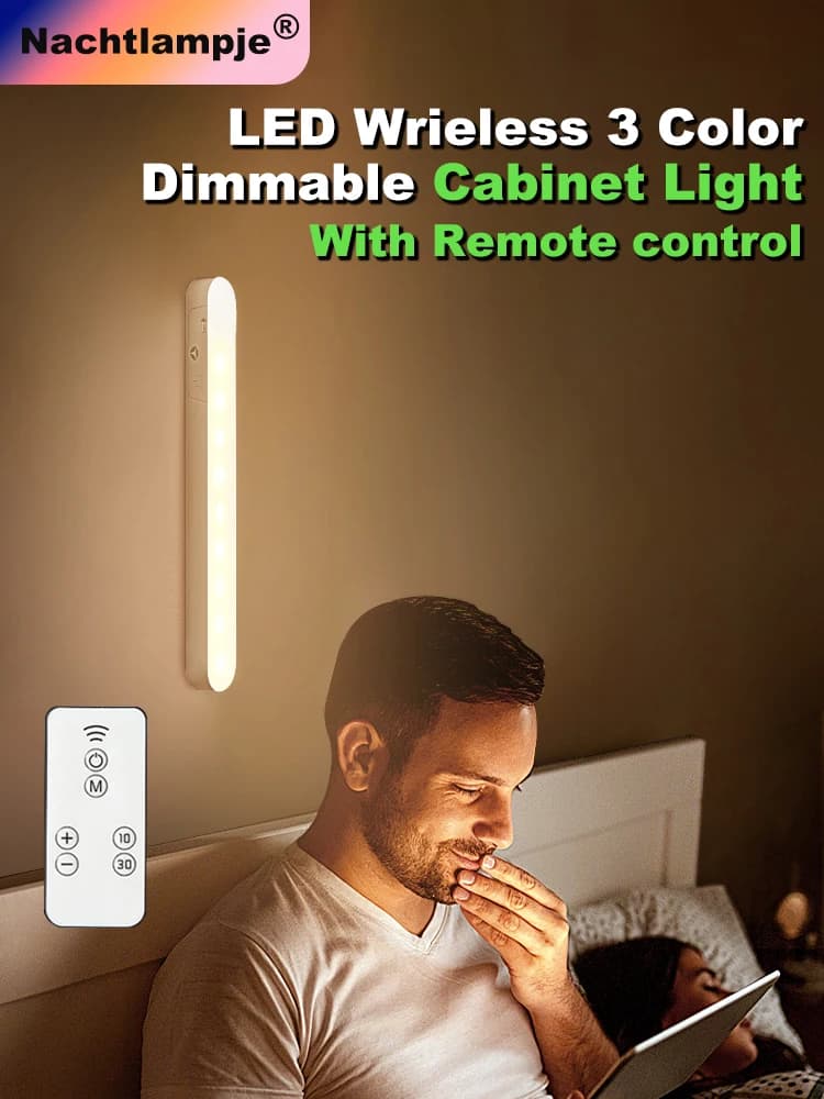Nachtlampje LED Night Light 3 Color Cabinet Light USB Rechargeable Remote Dimmable Magnetic Night Lamp for Home Kitchen Bathroom