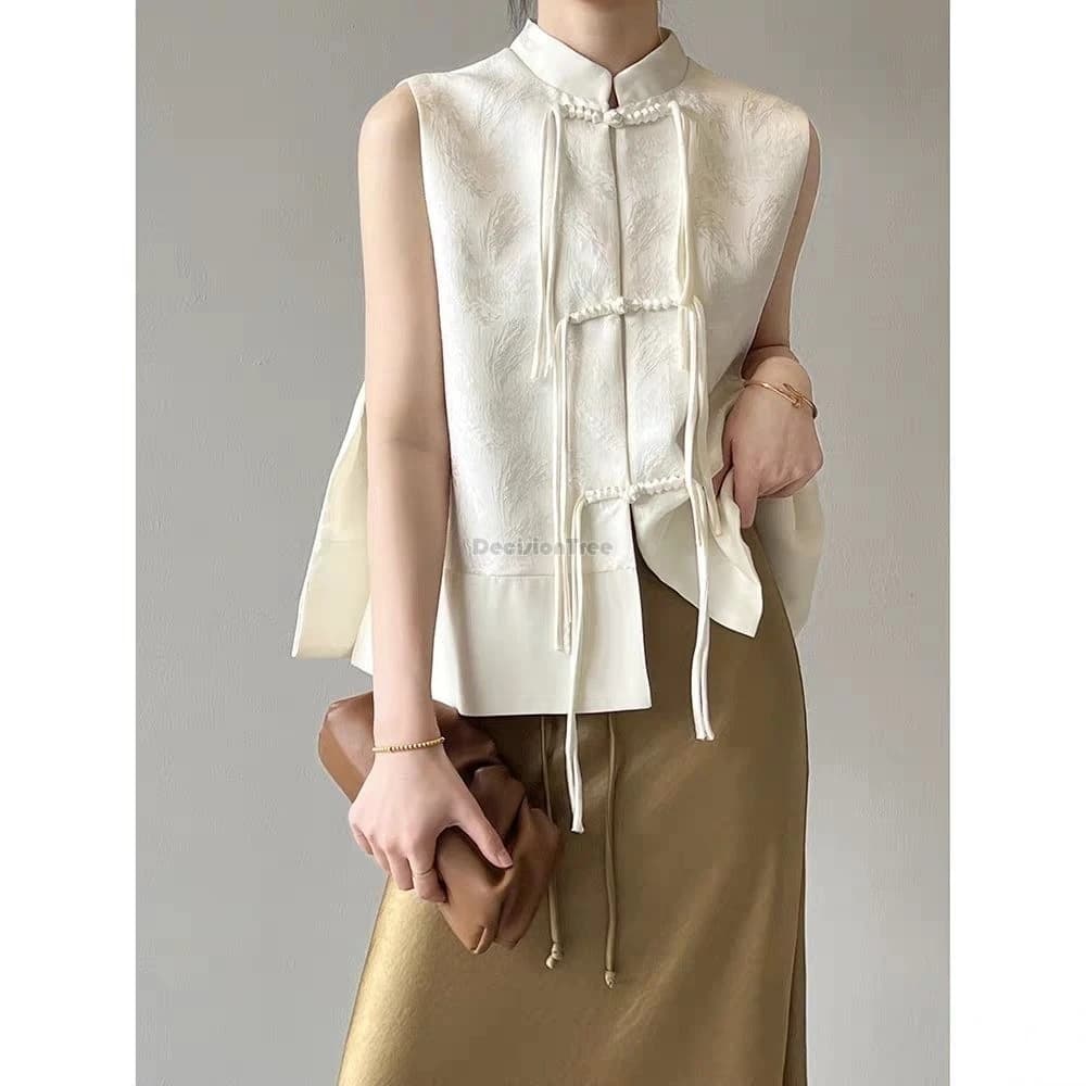 2025 spring new chinese new style plate buckle waistcoat jacket jacquard stand collar sleeveless retro women cheongsam waistcoat