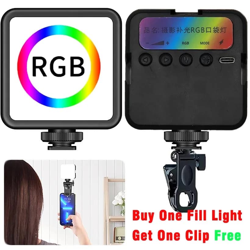 Pocket RGB Fill Light Portable LED Light Video Mini Phone Fill Light Smartphone Selfie Adjustable RGB Light With Free Clip