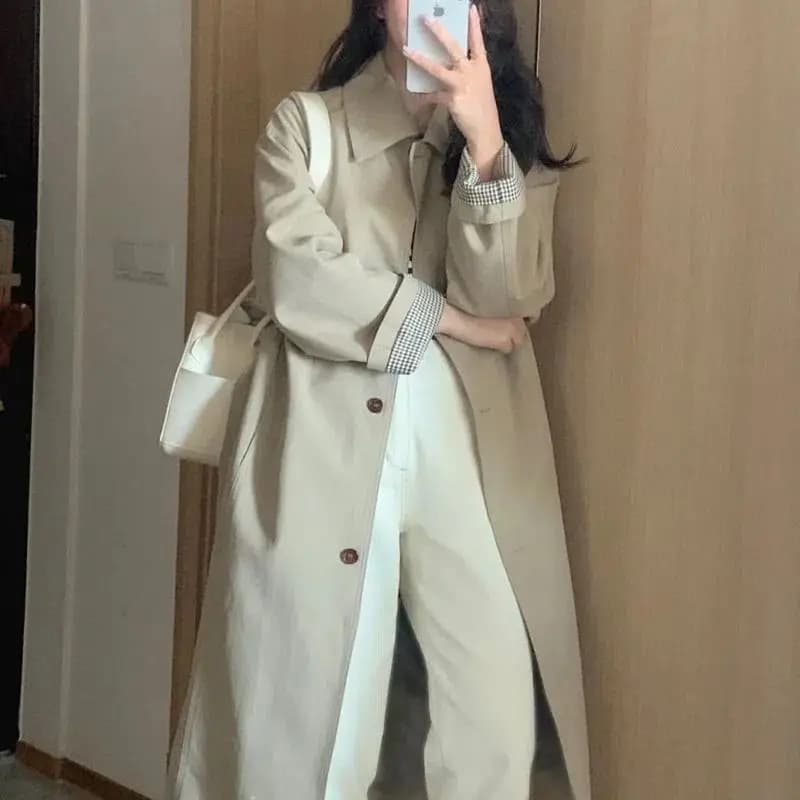 Autumn Winter New Fashion Long Sleeve Turn-down Collar Solid Medium Long Styles Trench Women's Clothing Loose Korean Trend Tops