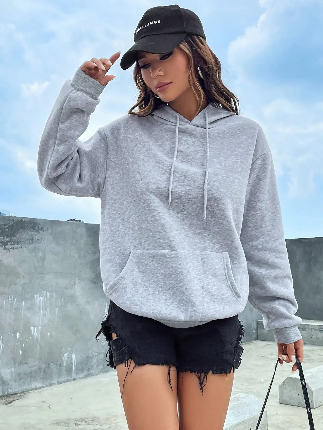 Solid Color Casual Hoodie For Female Pocket Creative Hoody All-Match Street Clothes Womens Fleece Unisex Pullovers