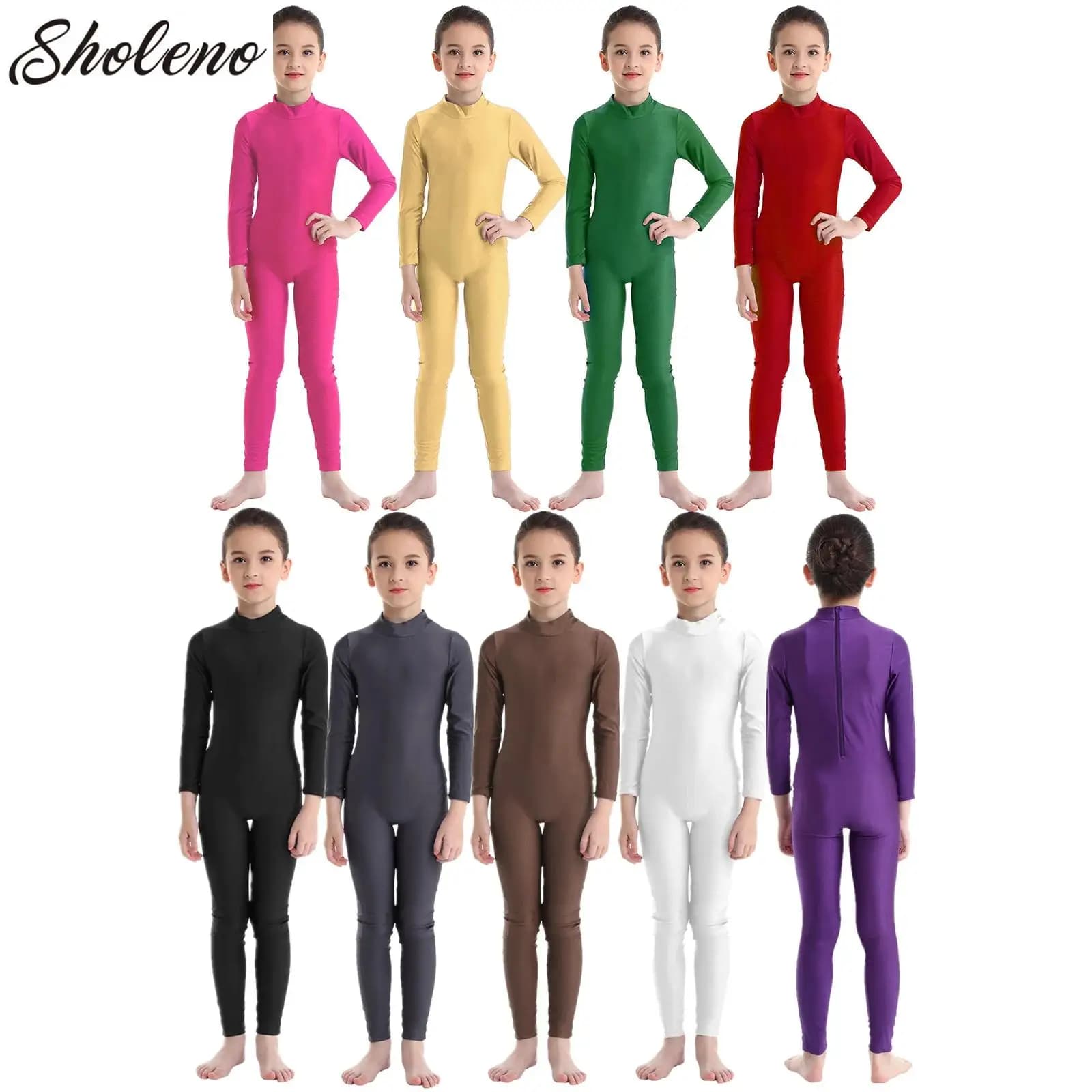 Kids Girls Ballet Dance Bodysuit Long Sleeves Full Body Gymnastics Leotard Jumpsuit Unitard Training Performance Dancewear