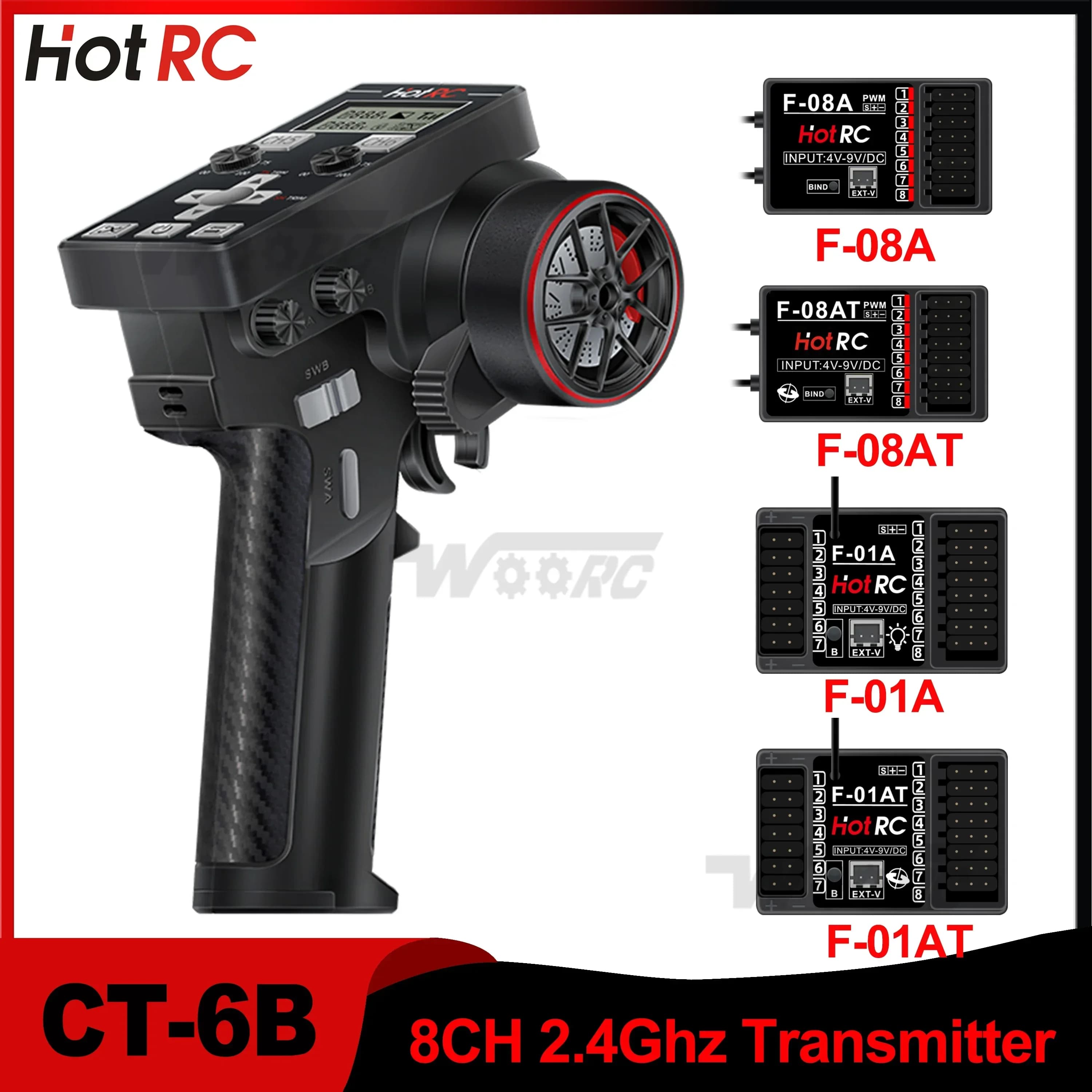 HOTRC CT-6B 8CH One-Hand Remote Control 2.4Ghz RC Transmitter F-08A F-08A F-01A F-01AT 8 Channel PWM Receiver for RC Car Boat