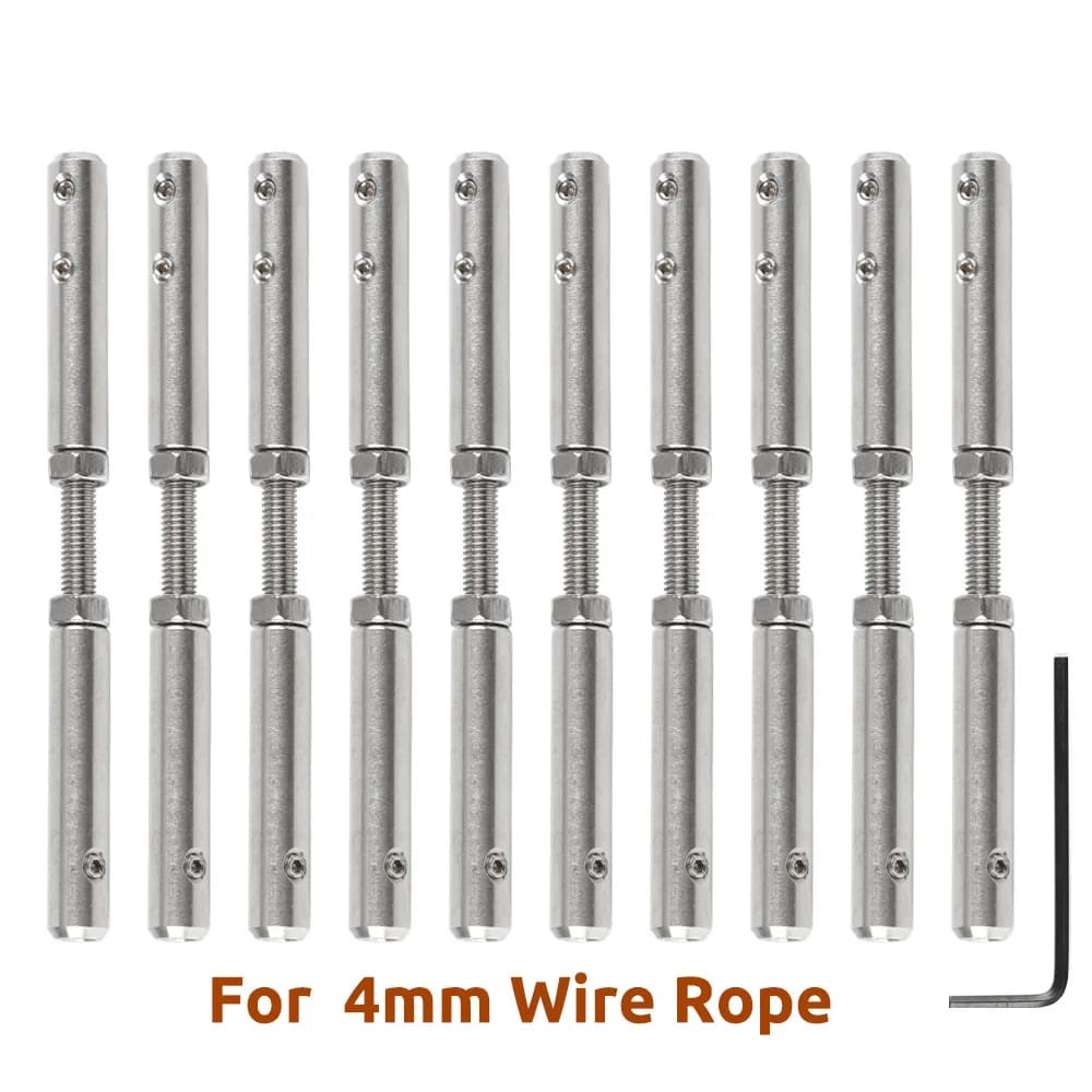 SGYM 10PCS Wire Rope Thread Stud Tensioner 4mm 5/32'' Both End Fitting Handscrew Clamp with Screw Bolts For Cable Railing
