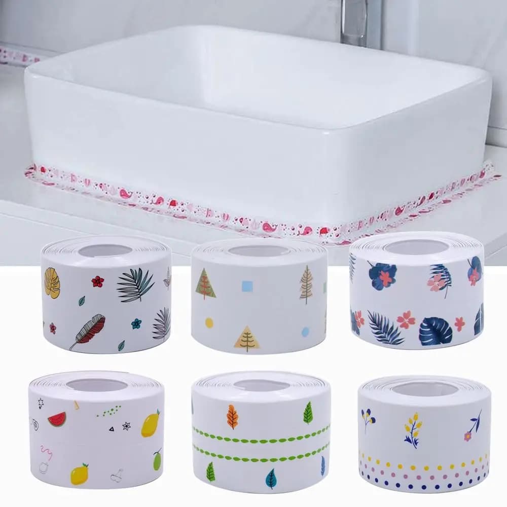 Fashion Anti Mold Kitchen Sink Waterproof Tape Self Adhesive Seal Gap Sink Corner Tape Self Edge Printed Stickers Wall Corner
