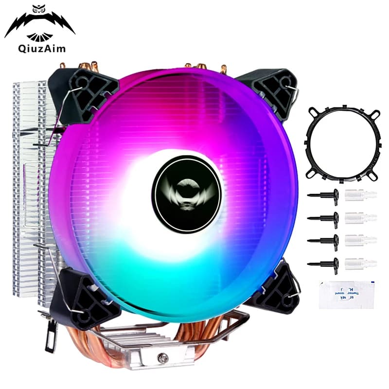 QiuzAim Computer CPU Cooler 120mm Fan PC Air-cooled Rapid Heat Dissipation 4 Heat Pipe Installing LGA115x 1200 1700 1366 AM4 AMD
