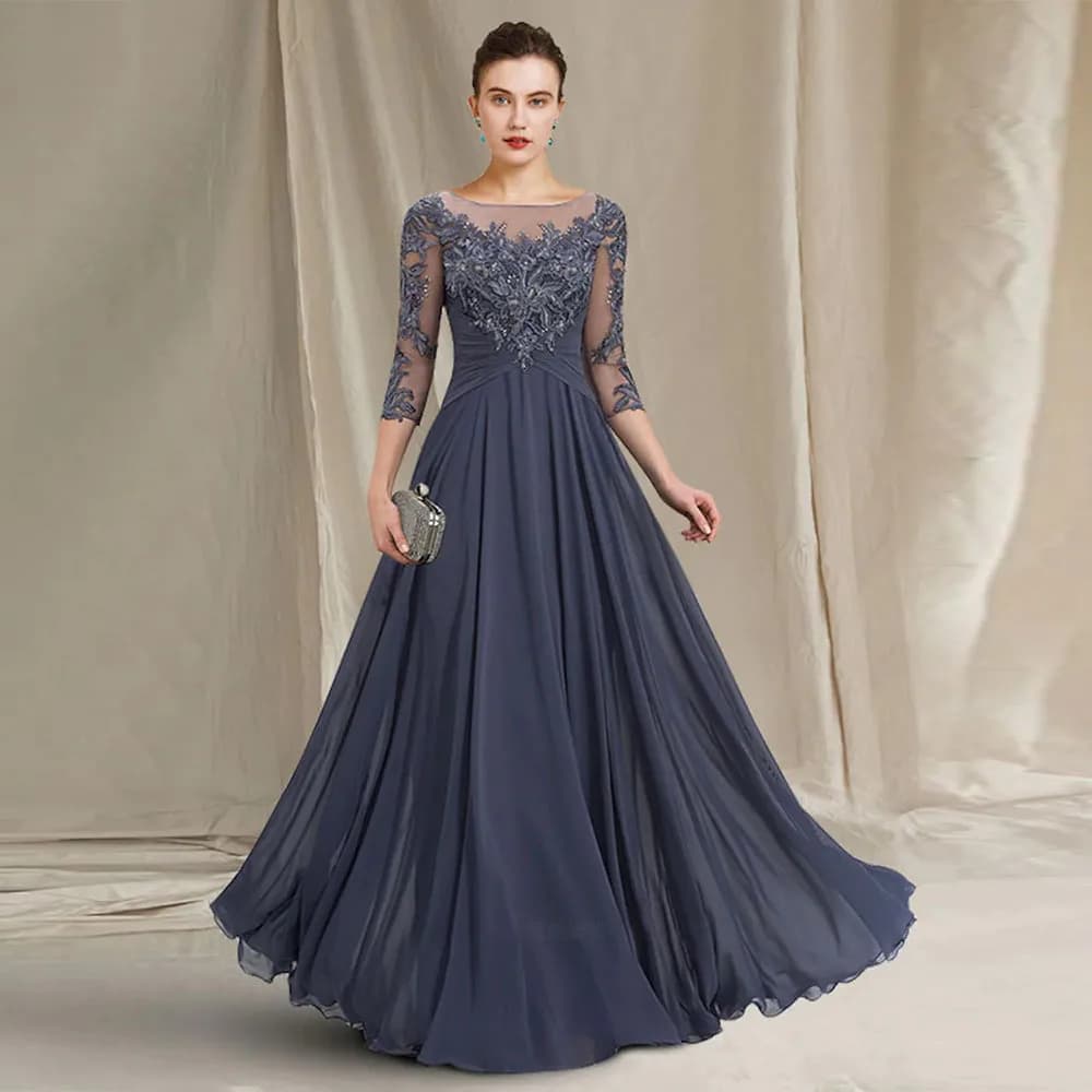 Chiffon Mother of the Bride Dresses 2025 Lace Applique A-Line Wedding Guest Gowns Beaded Elegant Dress Women For Wedding Party