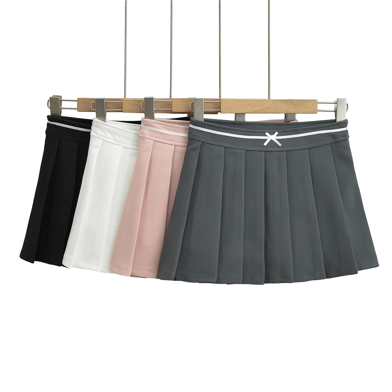 Black mini skirts 2k clothes kawaii cute skirts Summer vintage  white skirts for women front bow ite micro skirts pleated pink
